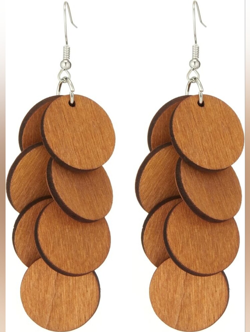 Bohemian Wooden Layered Disc Dangle Earrings Drop Lightweight